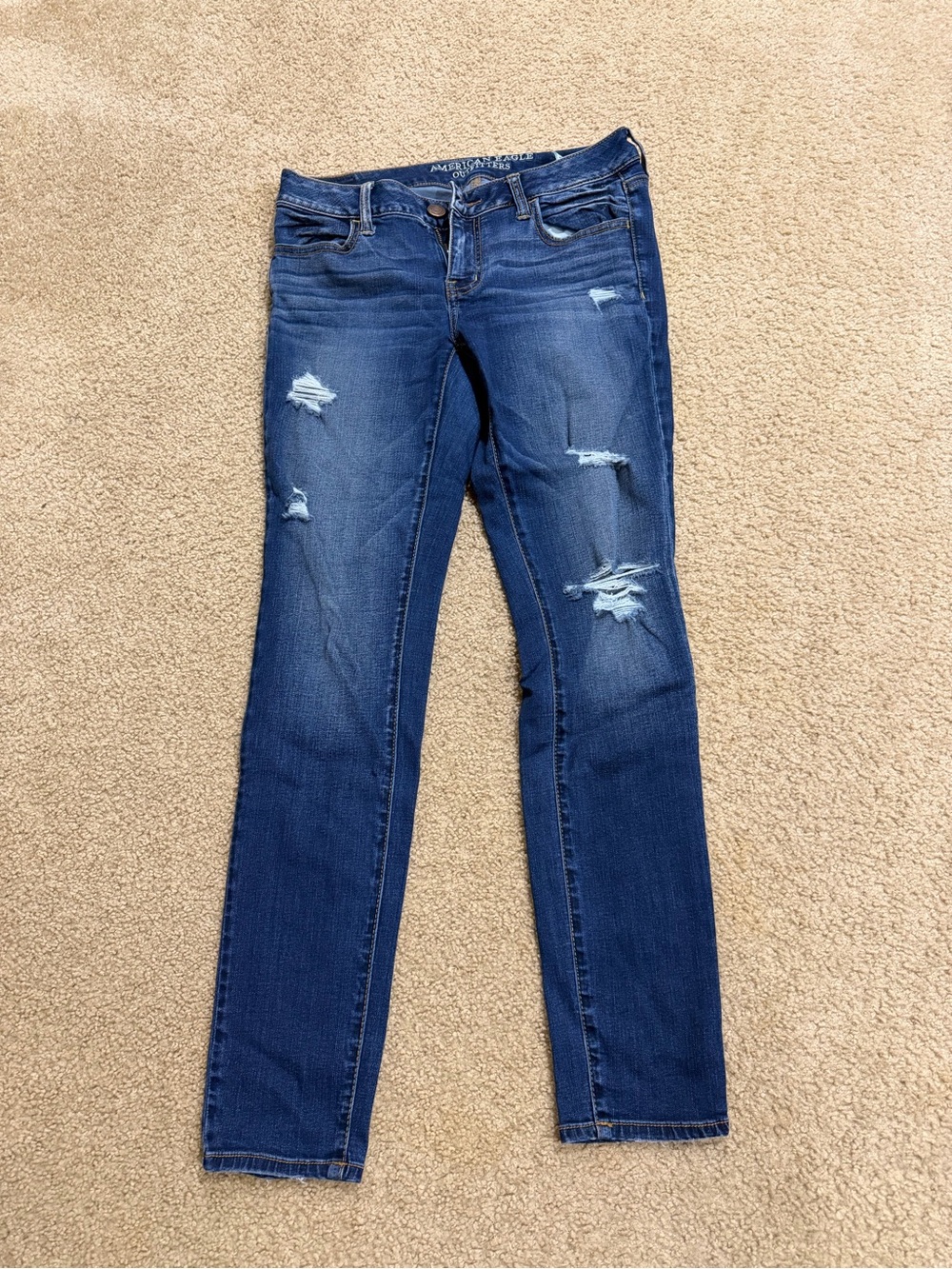 American Eagle Outfitters Dark Blue Distressed Skinny Jeans